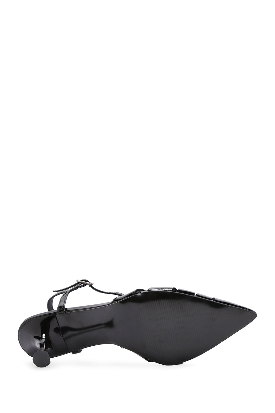 Women's Black Ankle Strap Open Back Thin Heeled Patent Leather Shoes