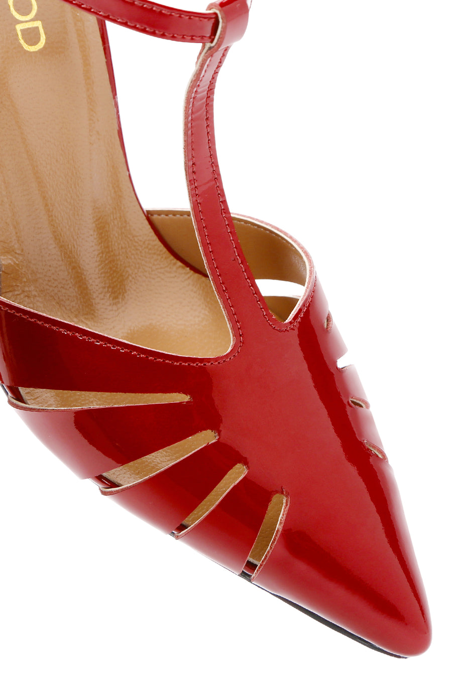 Women's Red Ankle Strap Open Back Thin Heeled Patent Leather Shoes