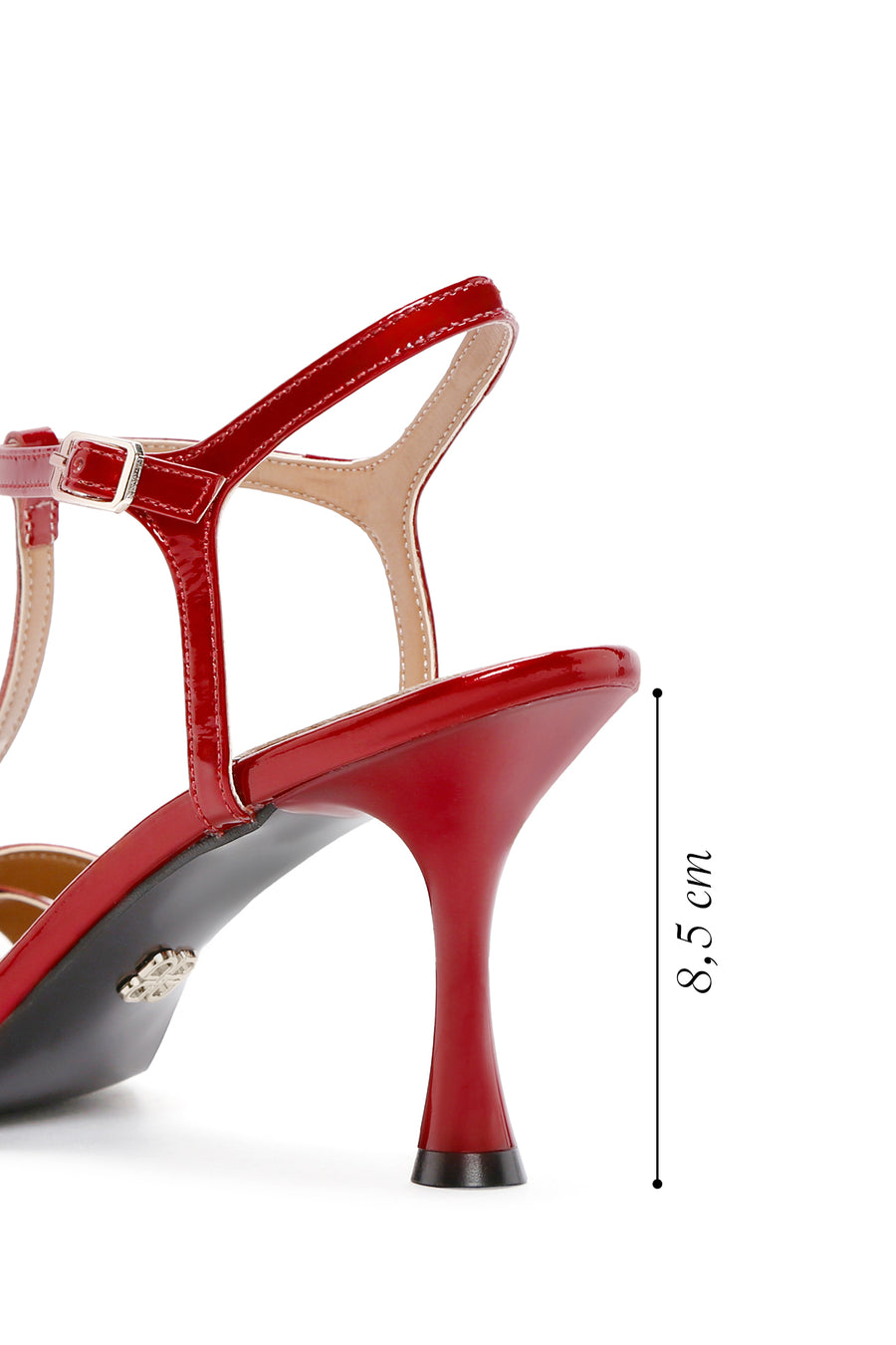 Women's Red Ankle Strap Open Back Thin Heeled Patent Leather Shoes