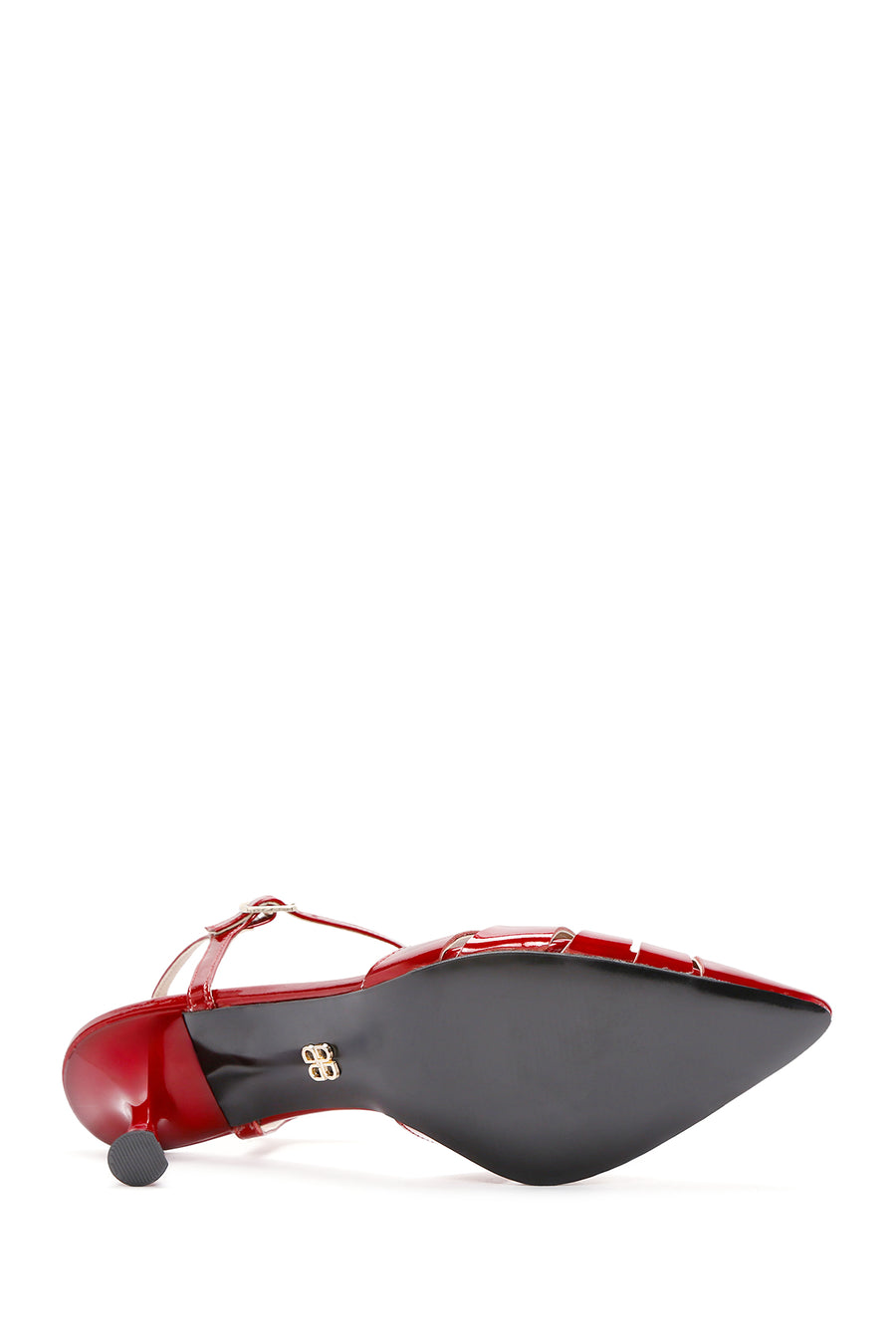Women's Red Ankle Strap Open Back Thin Heeled Patent Leather Shoes