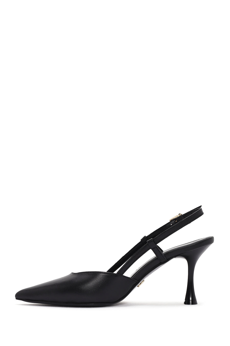 Women's Black Open-Back Heeled Leather Shoes