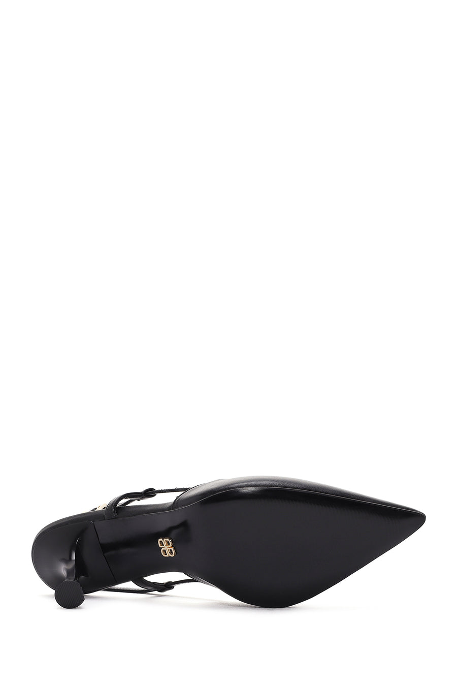 Women's Black Open-Back Heeled Leather Shoes