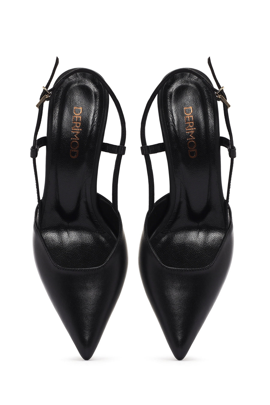 Women's Black Open-Back Heeled Leather Shoes