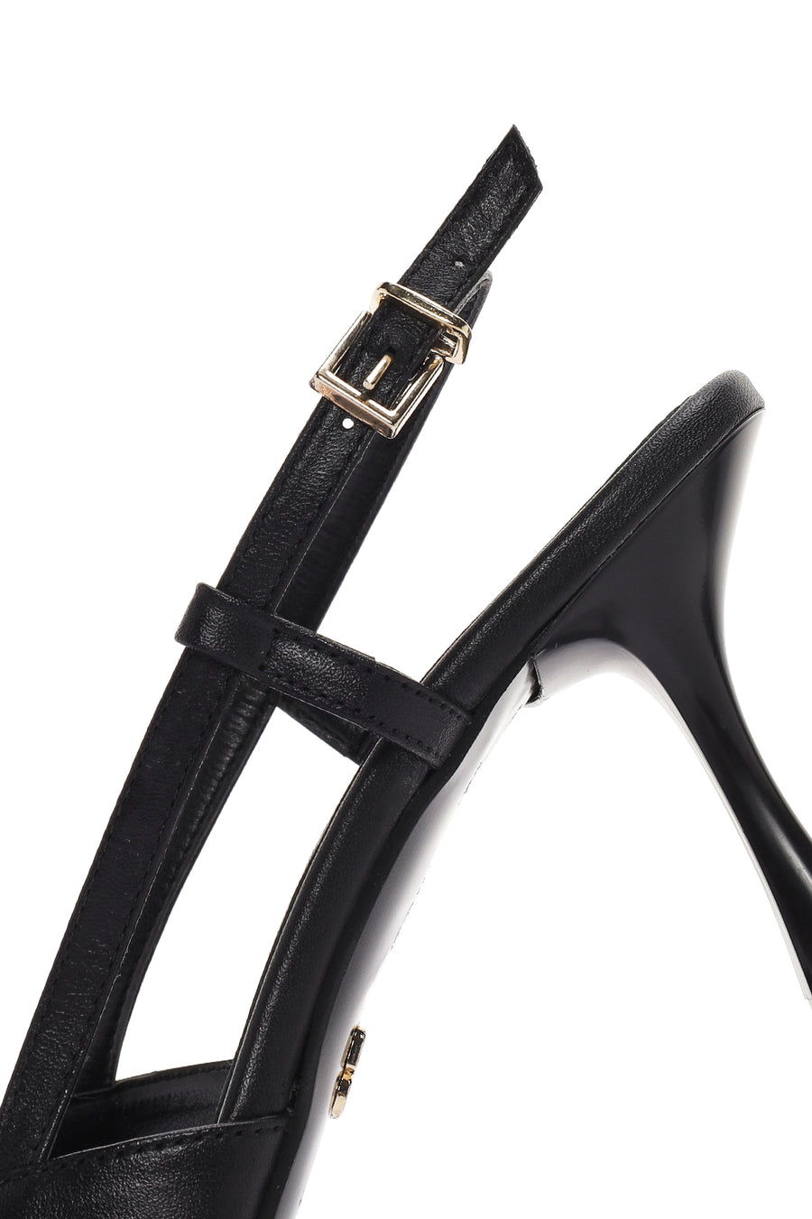 Women's Black Open-Back Heeled Leather Shoes