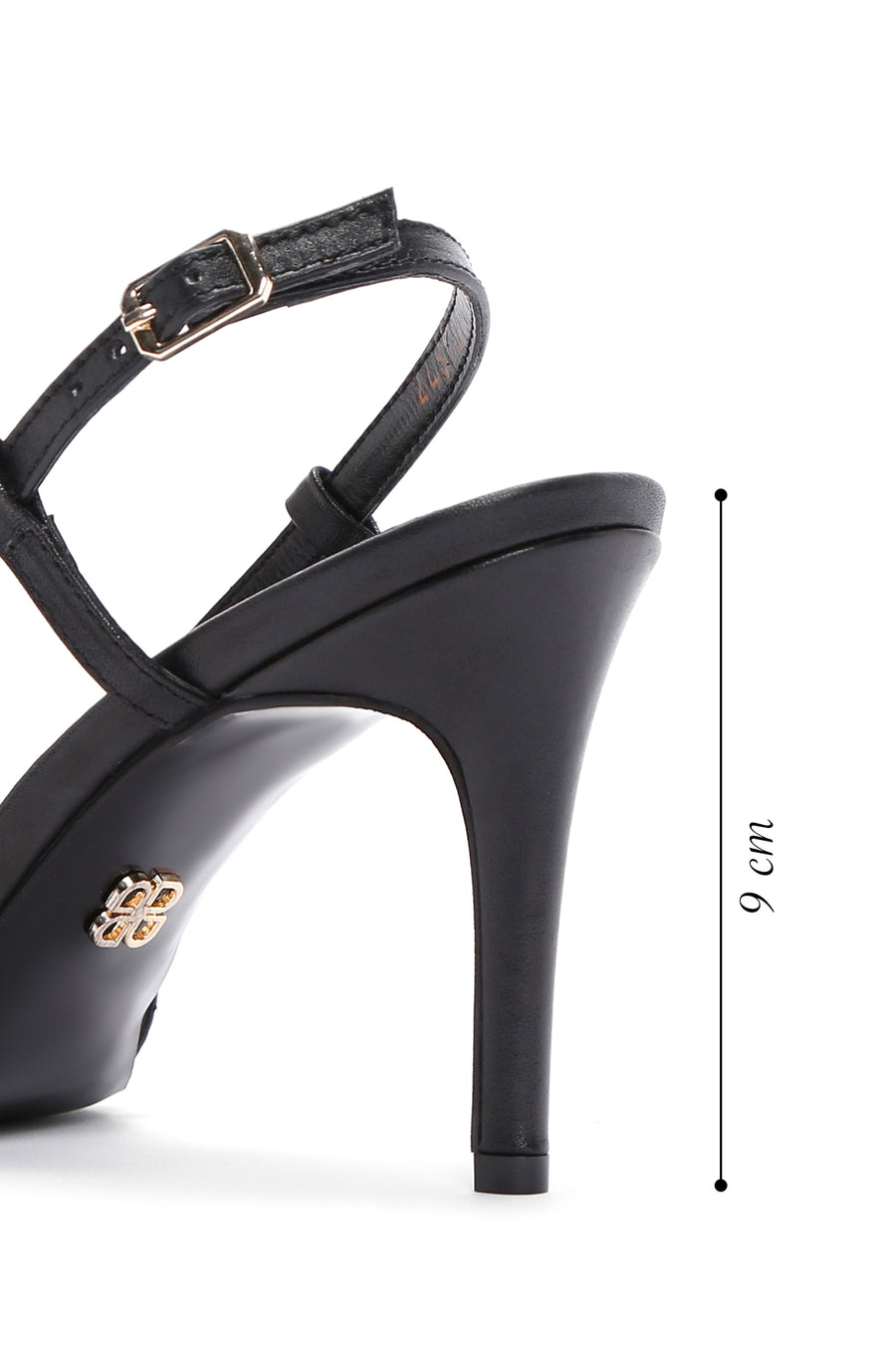 Women's Black Ankle Strap Open Back Thin Heeled Leather Shoes