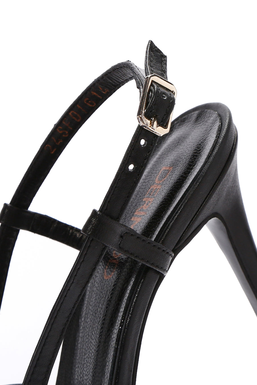 Women's Black Ankle Strap Open Back Thin Heeled Leather Shoes
