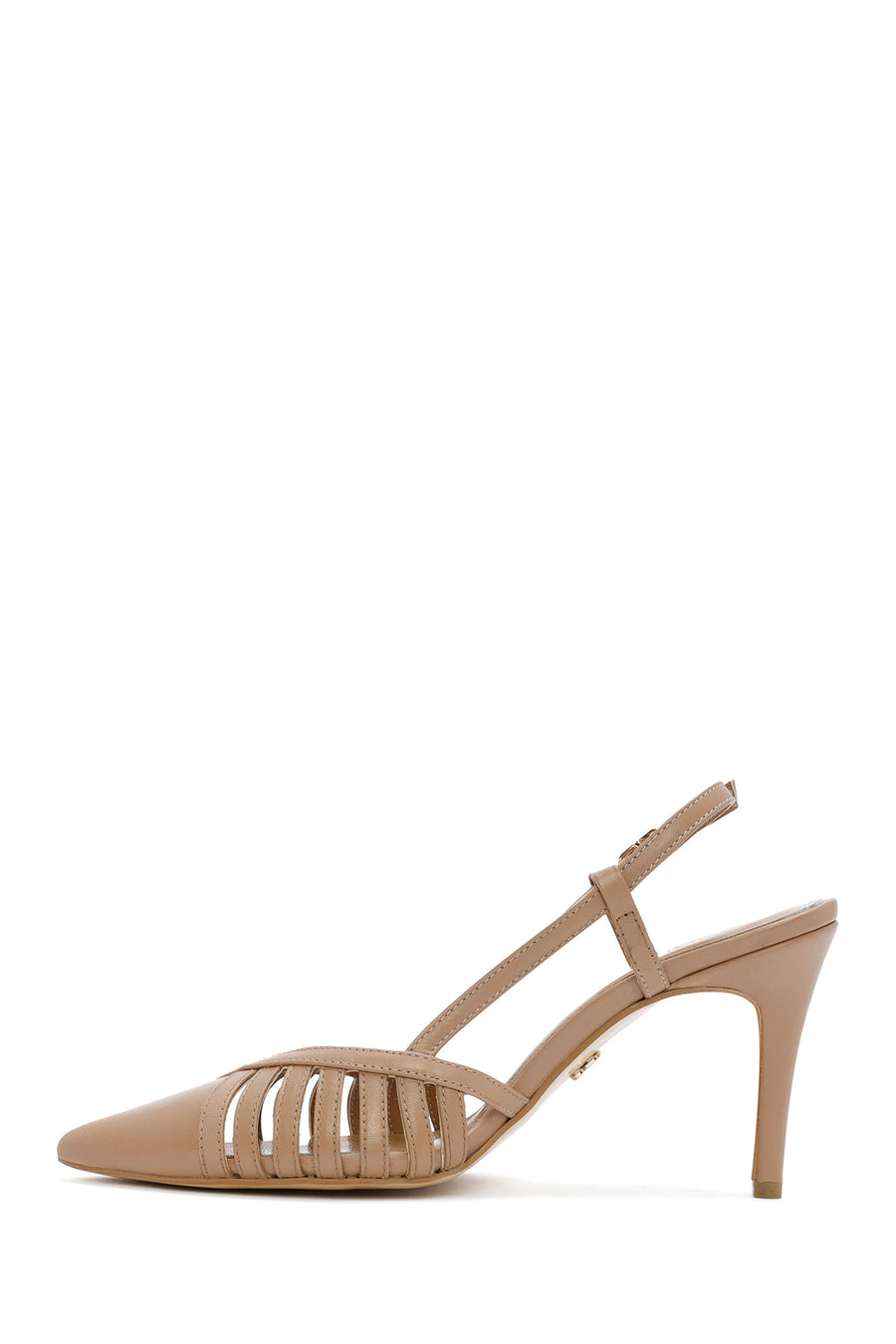 Women's Pink Ankle Strap Open Back Thin Heeled Leather Shoes
