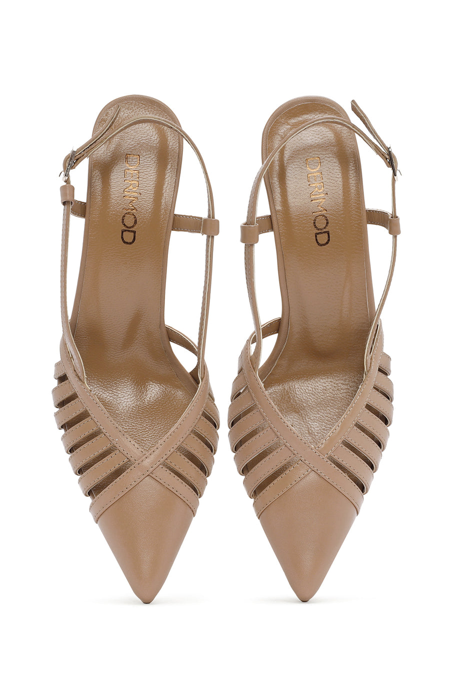 Women's Pink Ankle Strap Open Back Thin Heeled Leather Shoes