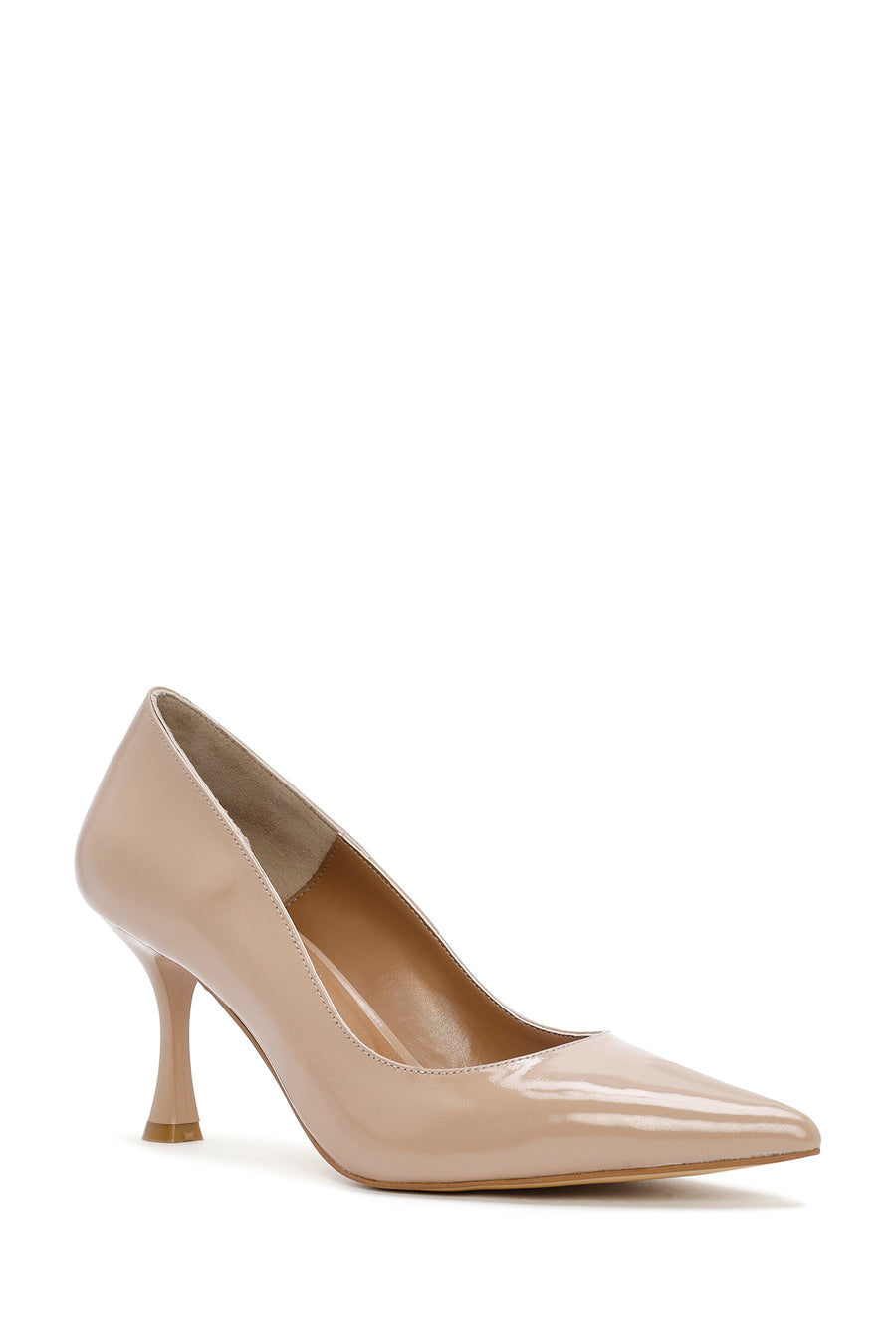 Women's Beige Thin Heeled Patent Leather Stiletto
