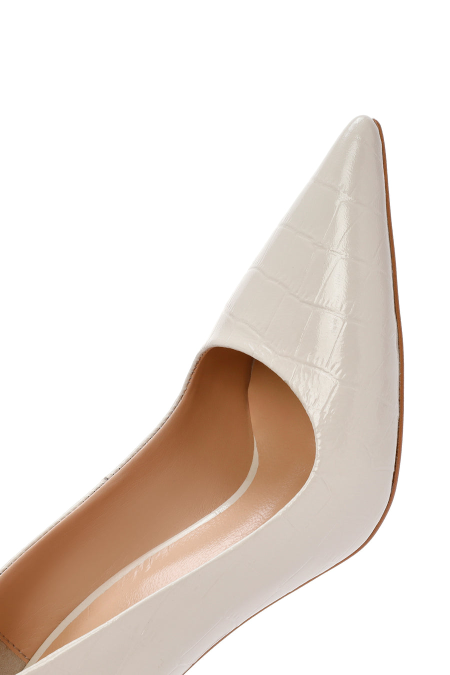 Women's Beige Thin Heel Crocodile Patterned Leather Stiletto