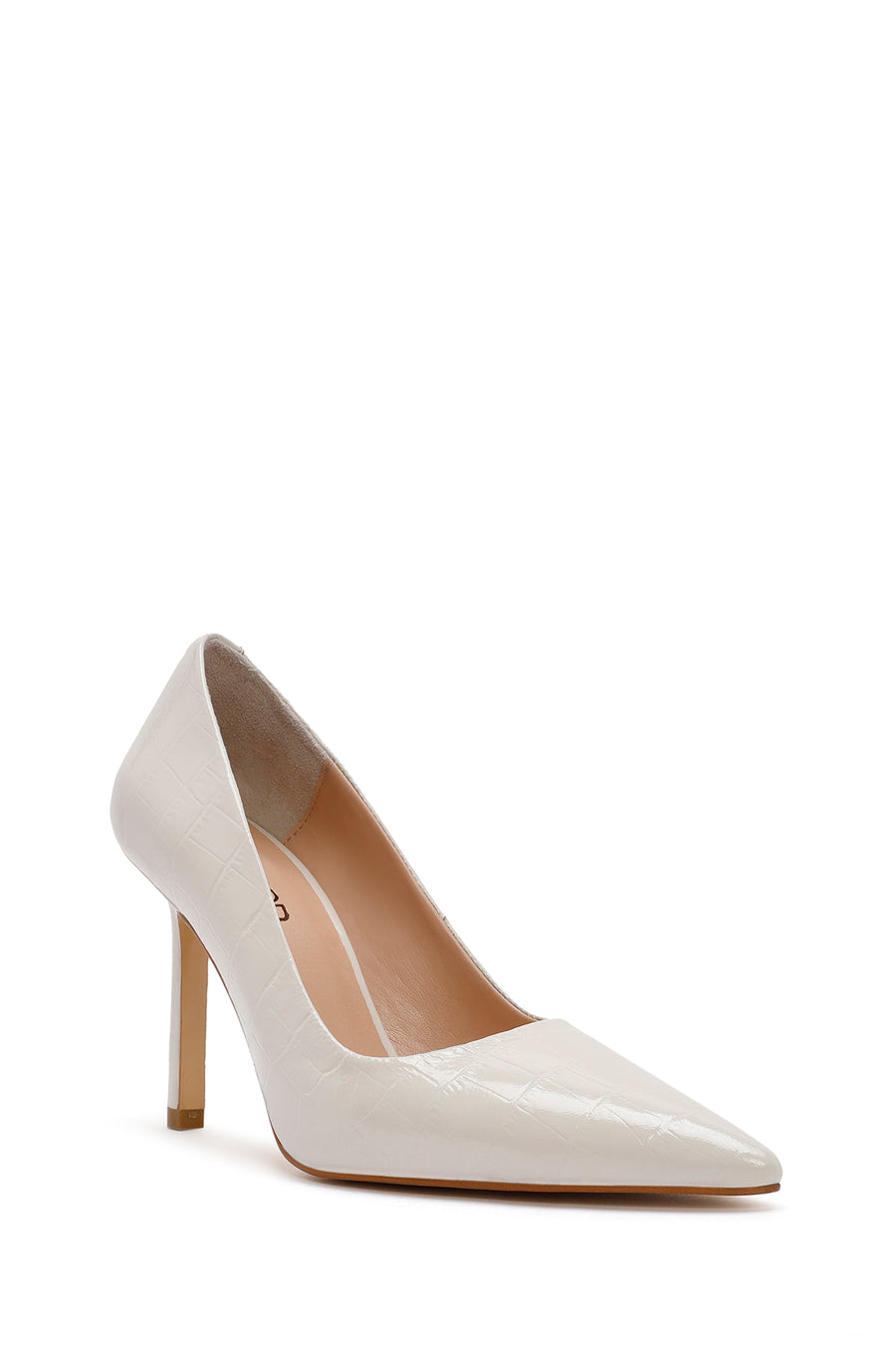 Women's Beige Thin Heel Crocodile Patterned Leather Stiletto