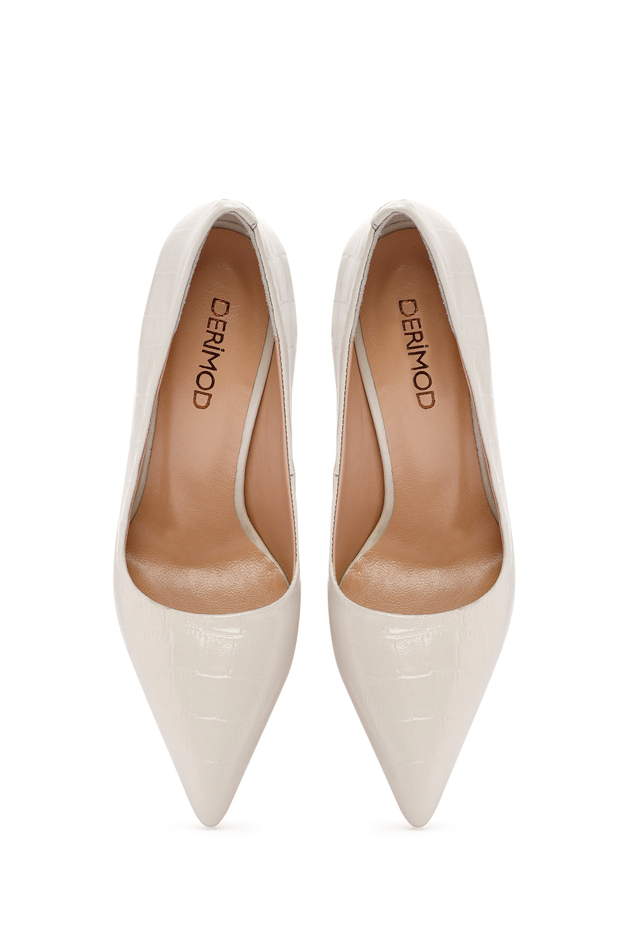 Women's Beige Thin Heel Crocodile Patterned Leather Stiletto