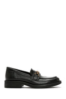 Women's Black Buckle Detailed Leather Masculine Loafer | Derimod