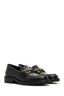 Women's Black Buckle Detailed Leather Masculine Loafer | Derimod