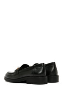 Women's Black Buckle Detailed Leather Masculine Loafer | Derimod
