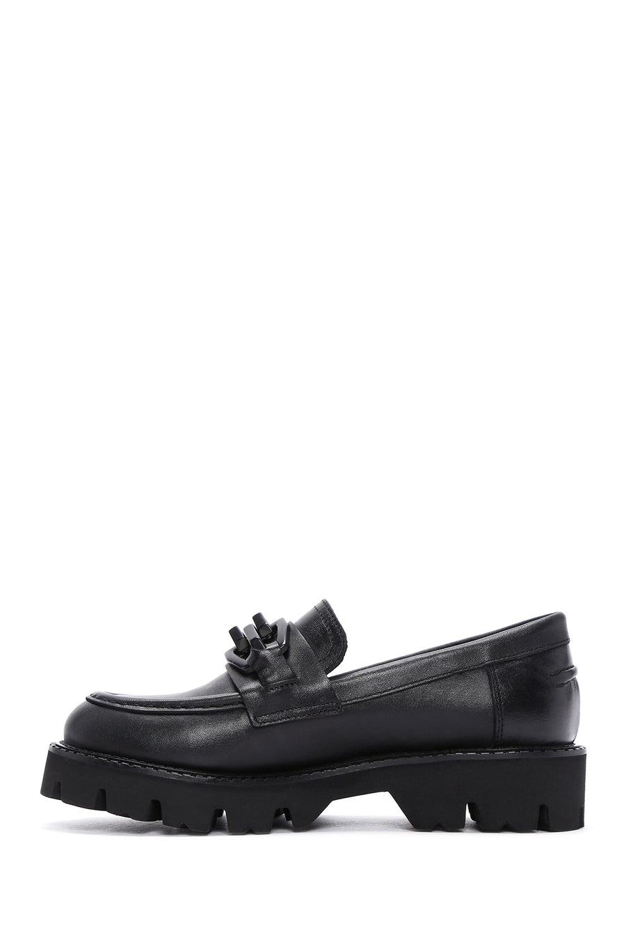Kadın Siyah Deri Maskülen Loafer