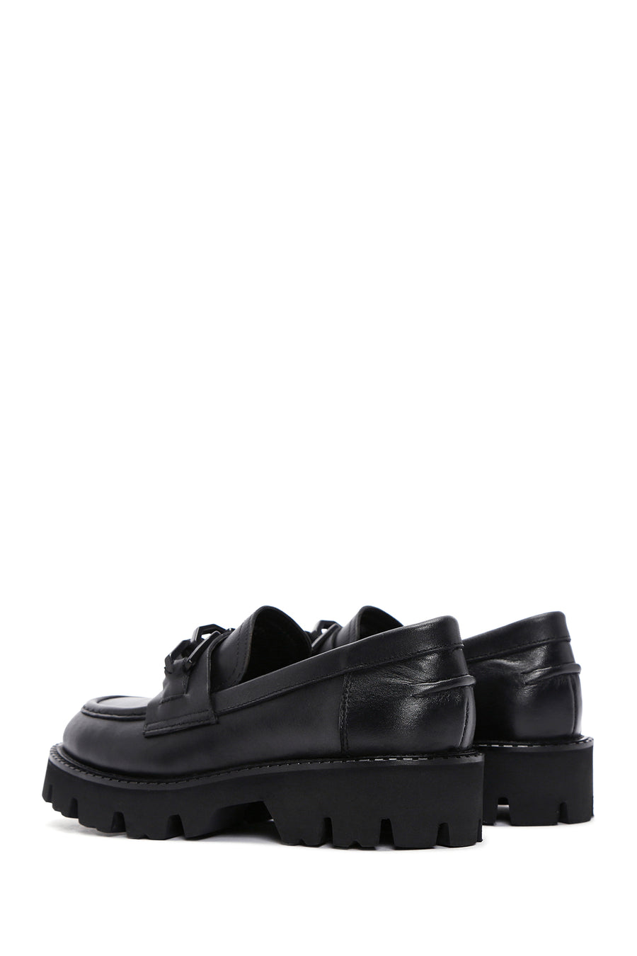 Kadın Siyah Deri Maskülen Loafer