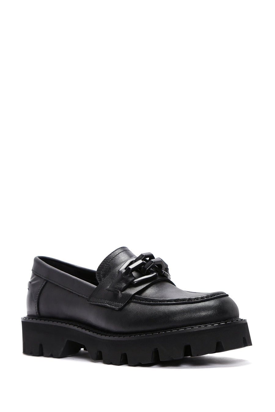 Kadın Siyah Deri Maskülen Loafer