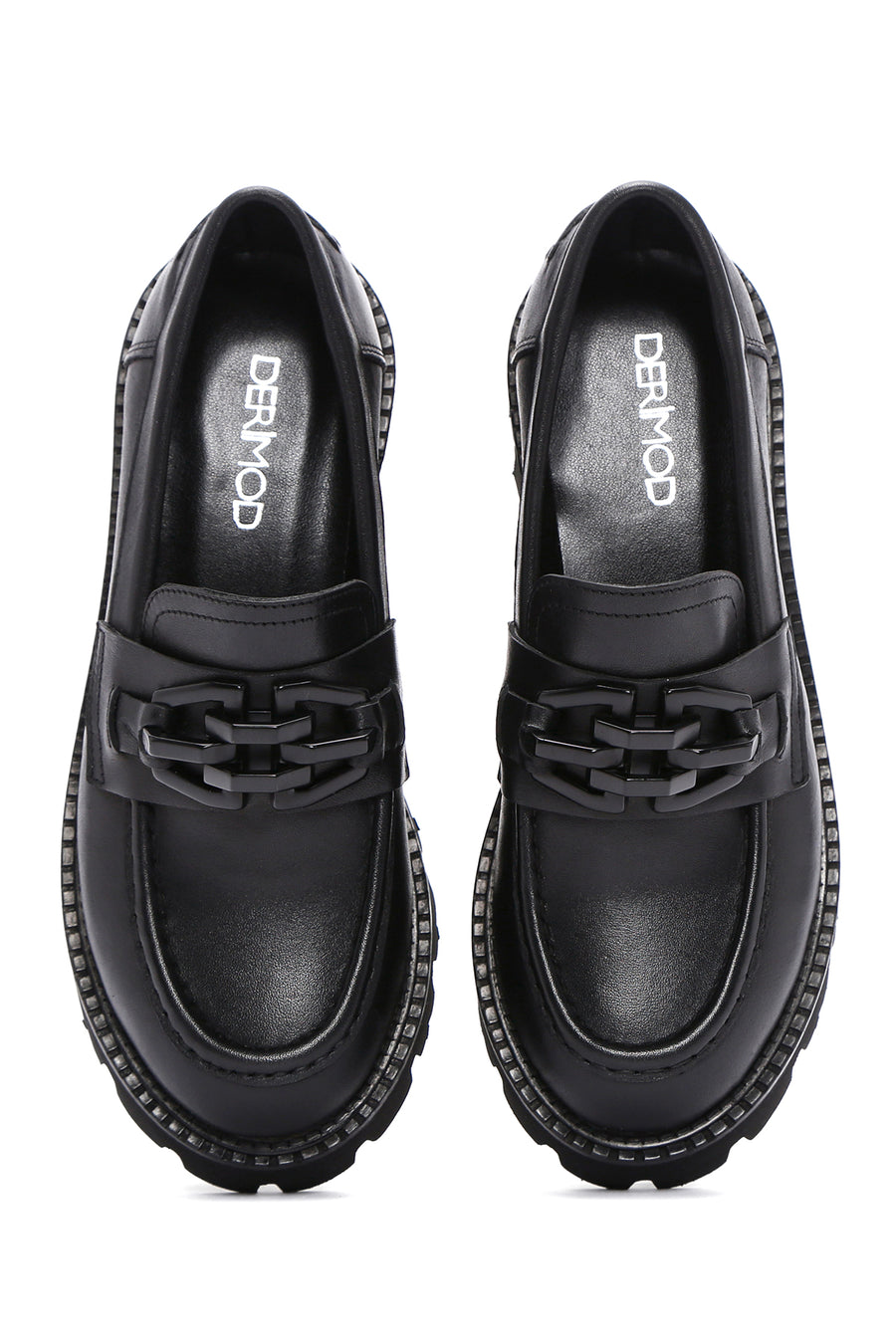 Kadın Siyah Deri Maskülen Loafer
