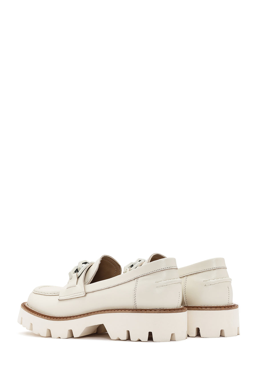 Kadın Krem Deri Maskülen Loafer