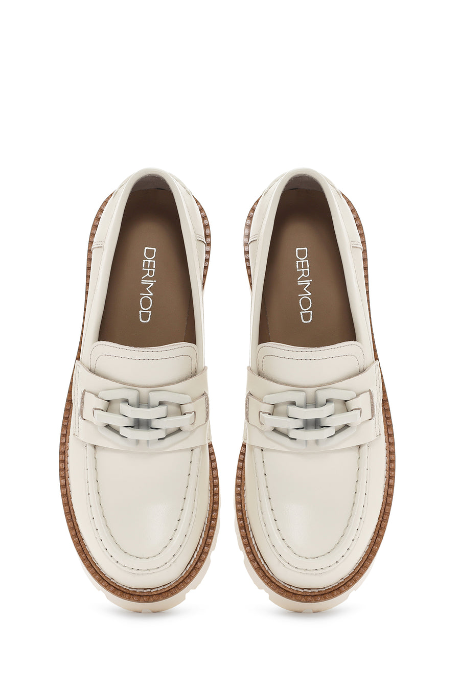 Kadın Krem Deri Maskülen Loafer
