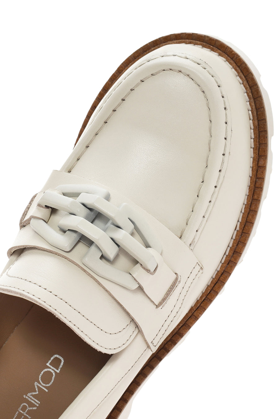 Kadın Krem Deri Maskülen Loafer