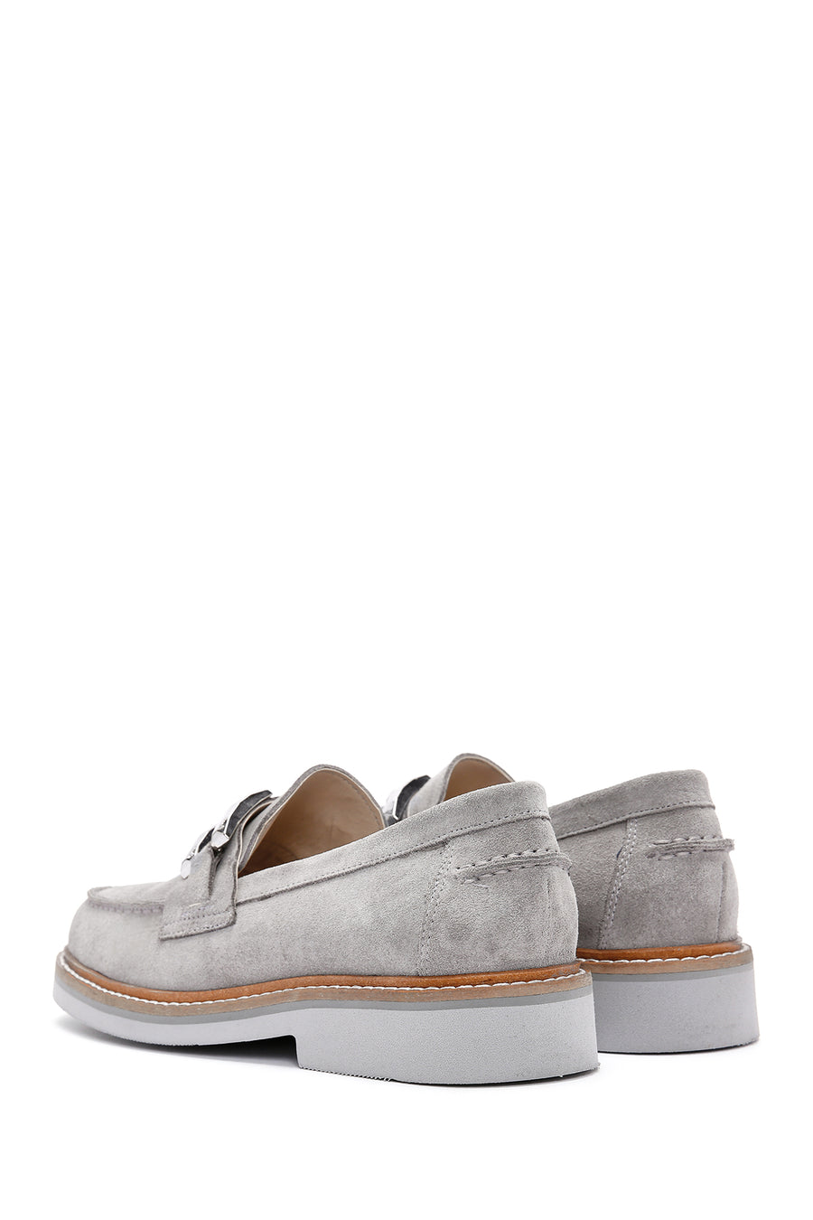 Kadın Gri Süet Deri Maskülen Loafer
