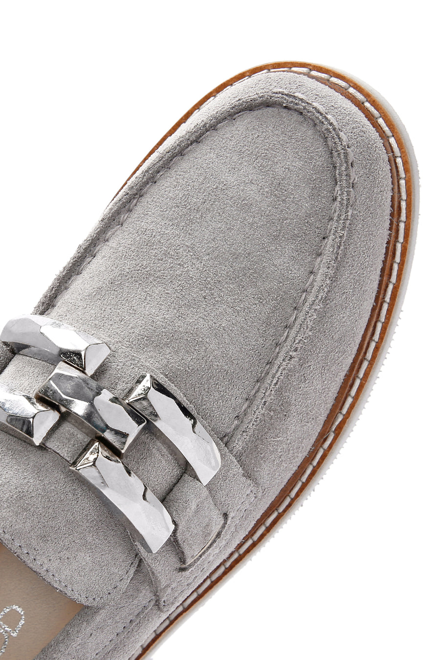 Kadın Gri Süet Deri Maskülen Loafer