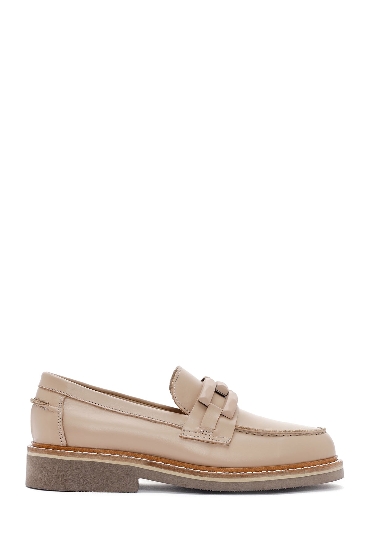 Women's Beige Leather Masculine Loafer 24SFD181018 | Derimod