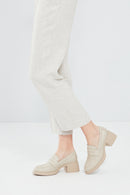 Women's Cream Thick Heeled Leather Masculine Loafer | Derimod