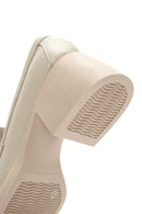 Women's Cream Thick Heeled Leather Masculine Loafer | Derimod