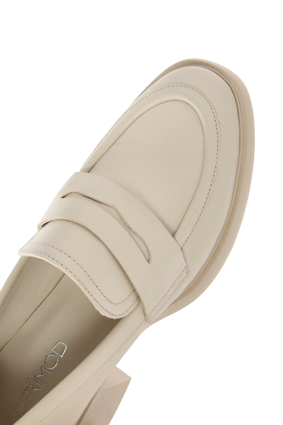 Kadın Krem Kalın Topuklu Deri Maskülen Loafer