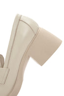 Women's Cream Thick Heeled Leather Masculine Loafer | Derimod