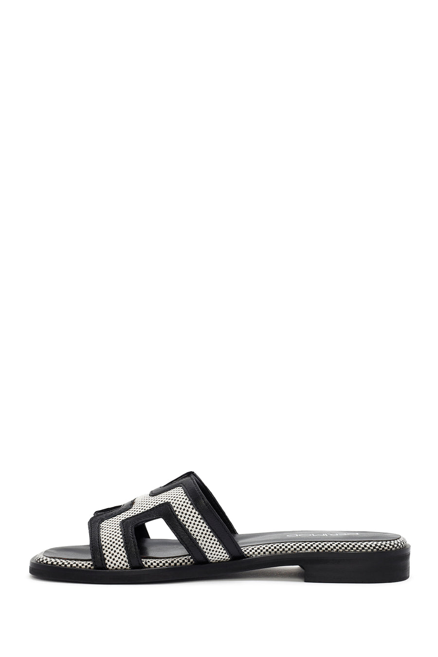 Women's Black Patterned Leather Slippers