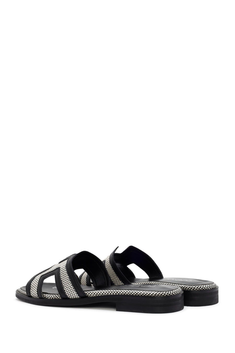 Women's Black Patterned Leather Slippers