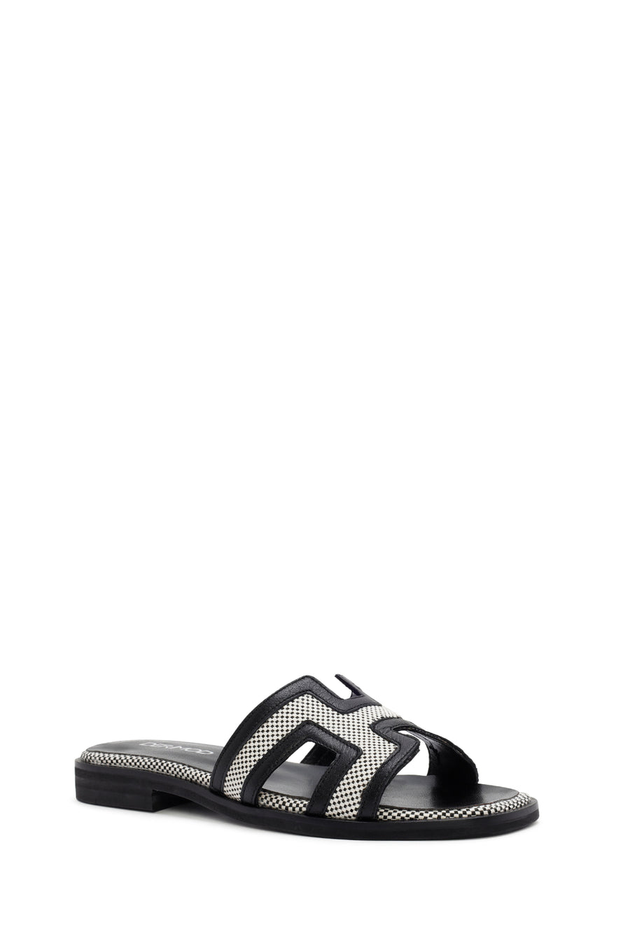 Women's Black Patterned Leather Slippers