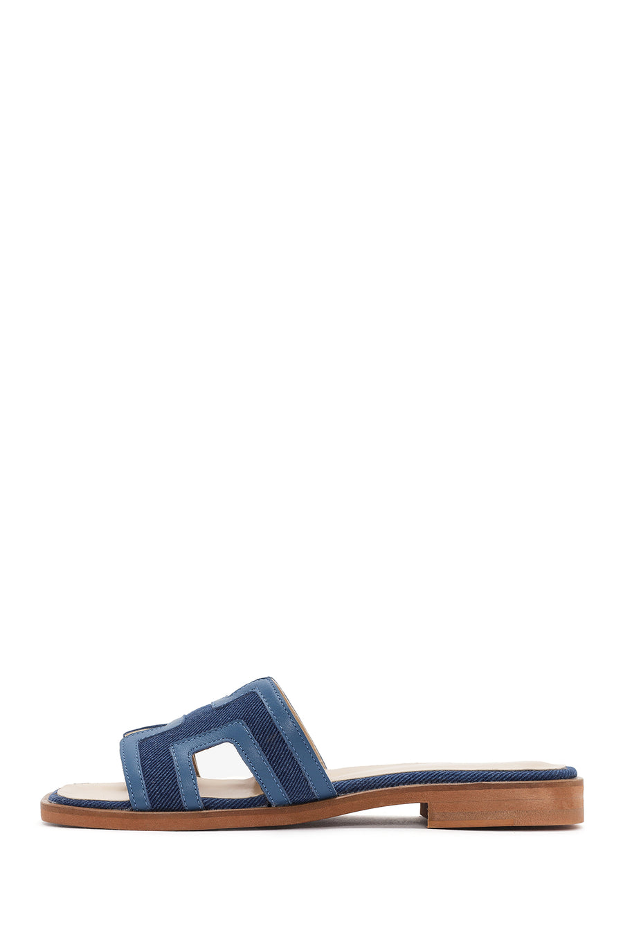 Women's Blue Patterned Leather Slippers