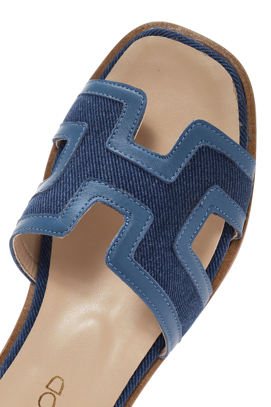 Women's Blue Patterned Leather Slippers
