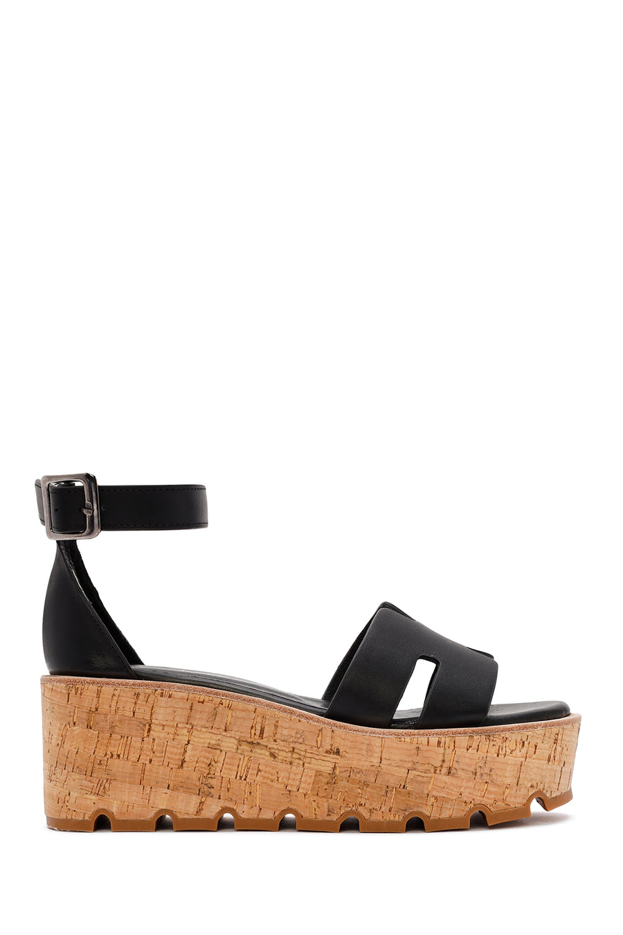 
Women's Black Ankle Buckle Thick Sole Leather Sandal
 24SFD181518 | Derimod