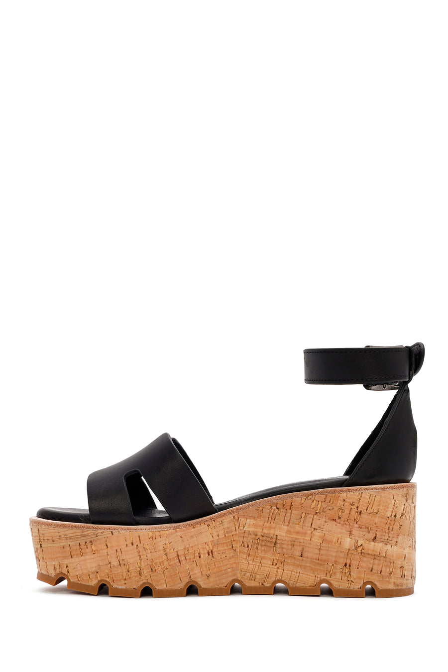 
Women's Black Ankle Buckle Thick Sole Leather Sandal
