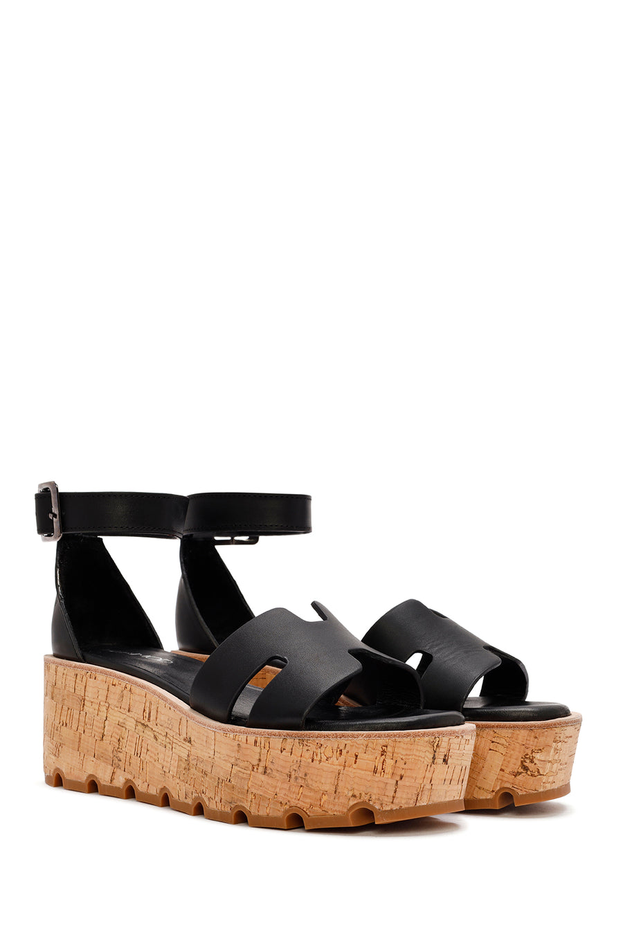 
Women's Black Ankle Buckle Thick Sole Leather Sandal
