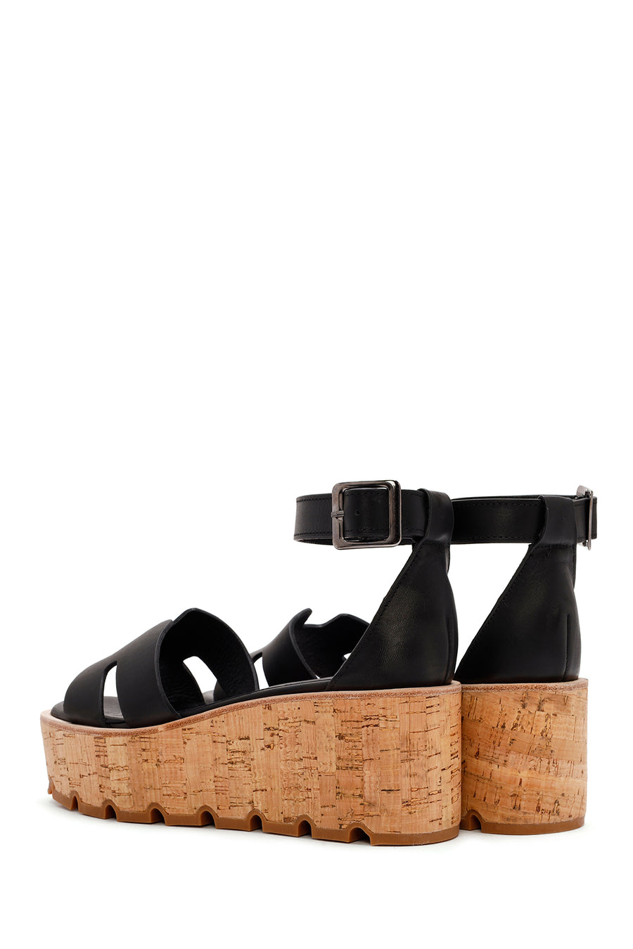 
Women's Black Ankle Buckle Thick Sole Leather Sandal

