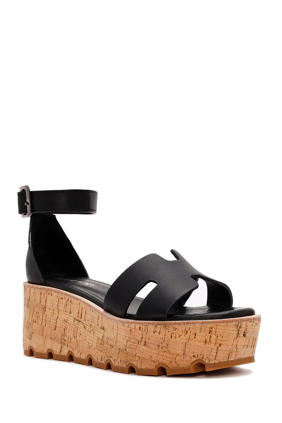 
Women's Black Ankle Buckle Thick Sole Leather Sandal
