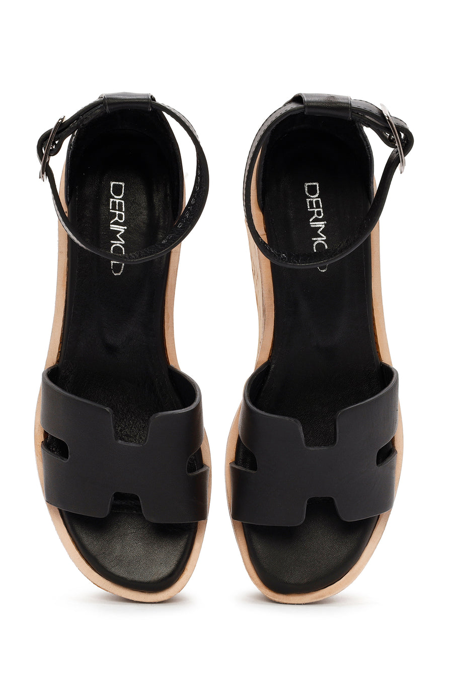 
Women's Black Ankle Buckle Thick Sole Leather Sandal
