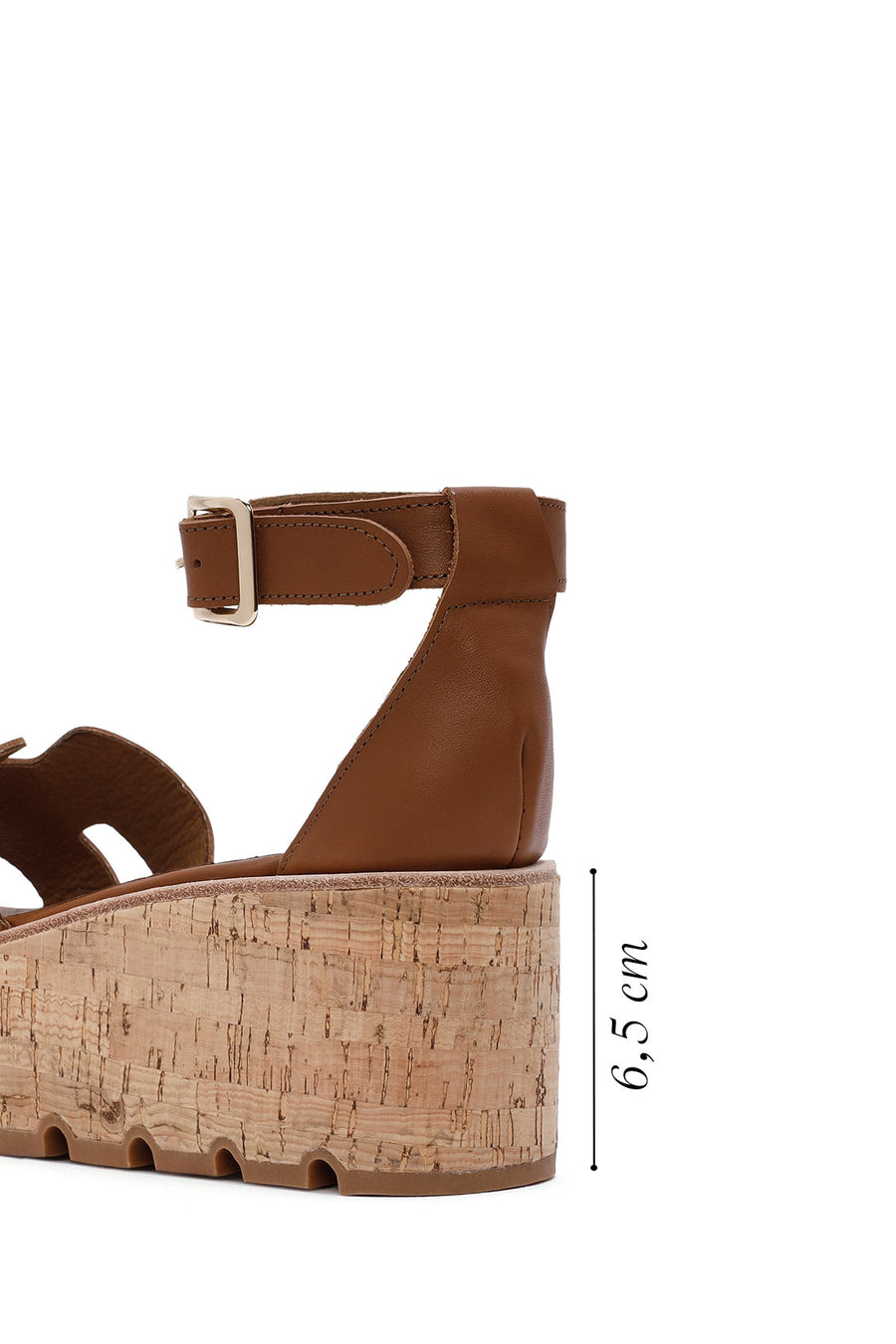 Women's Brown Ankle Buckle Thick Soled Leather Sandals