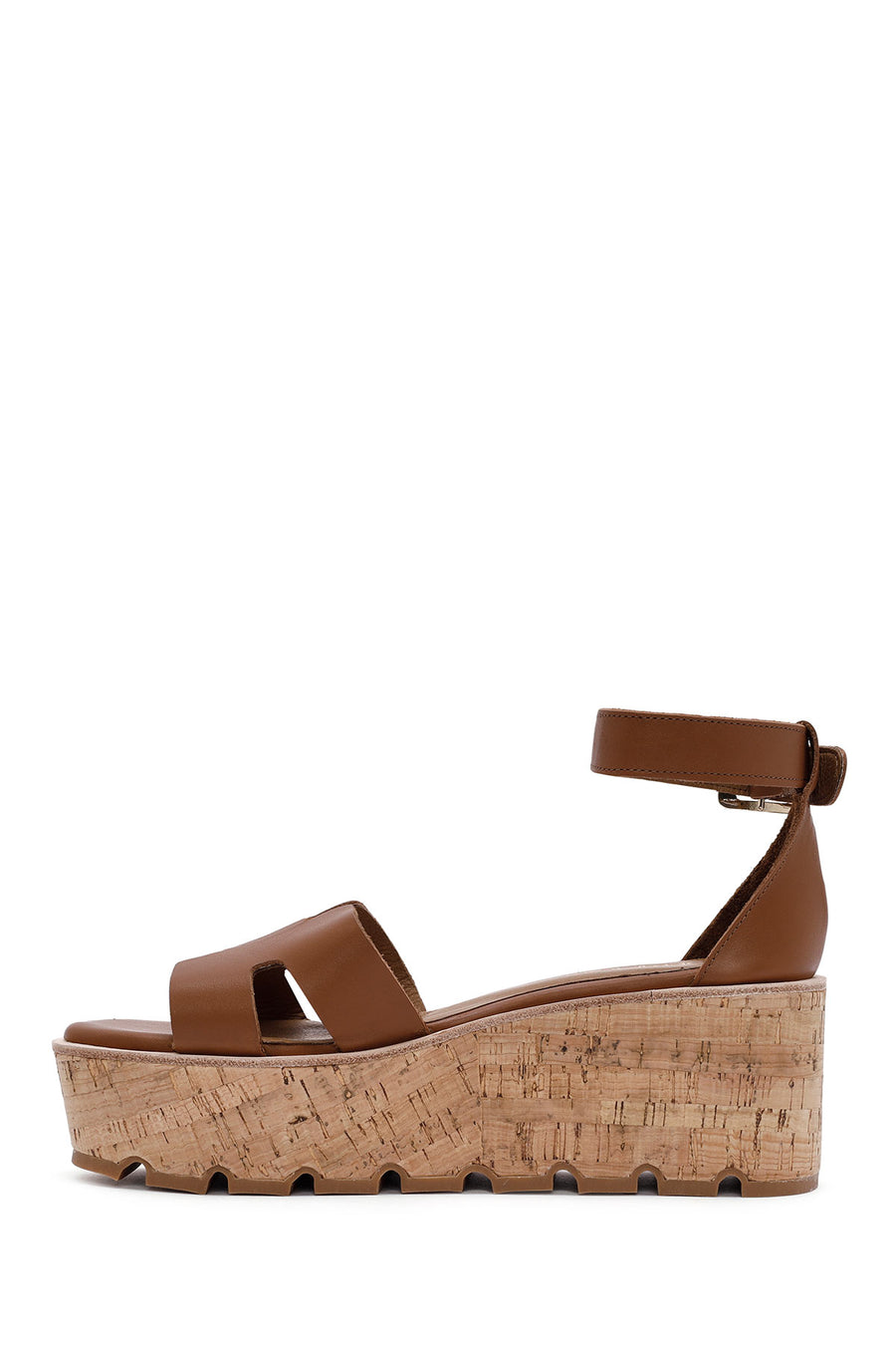 Women's Brown Ankle Buckle Thick Soled Leather Sandals
