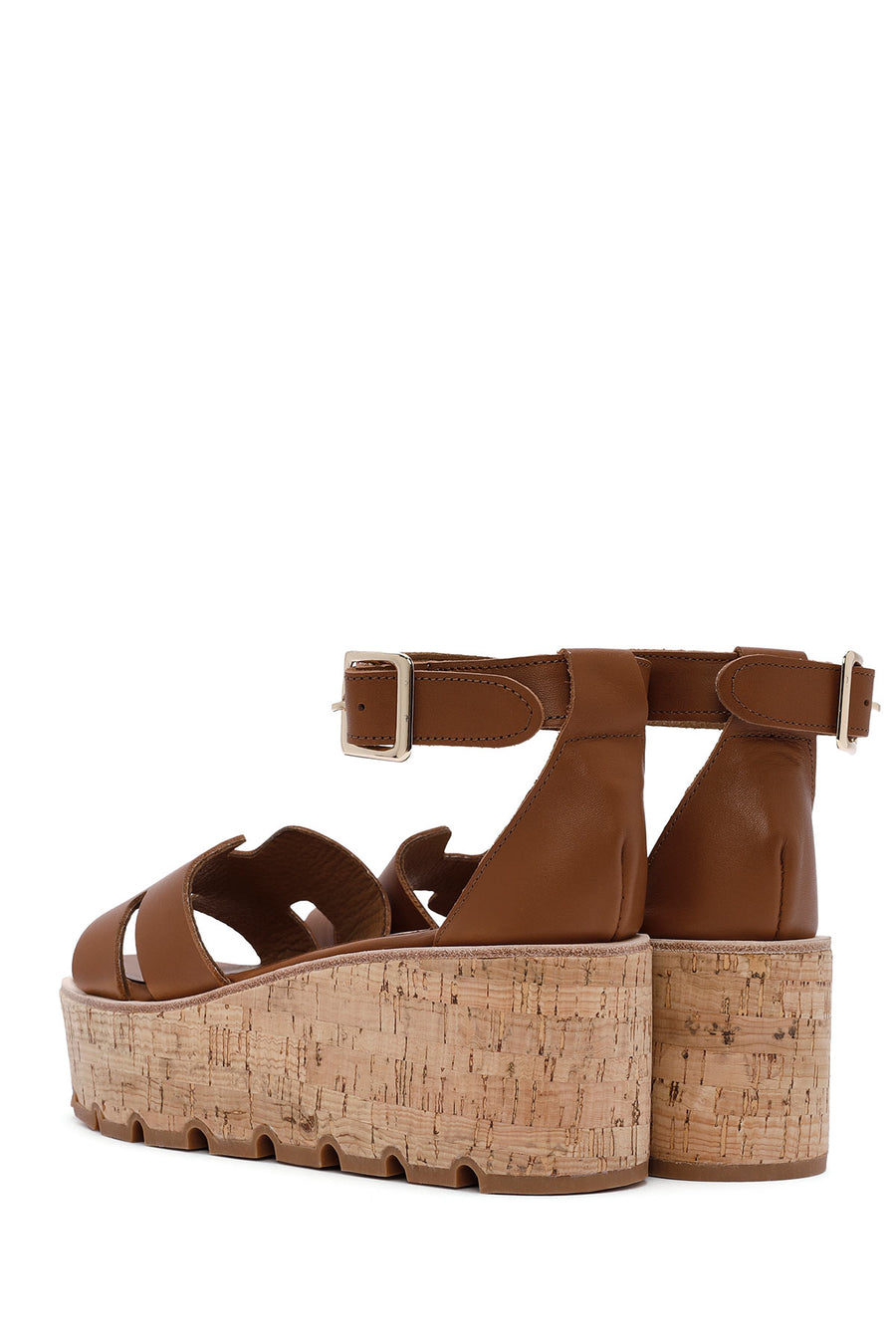 Women's Brown Ankle Buckle Thick Soled Leather Sandals