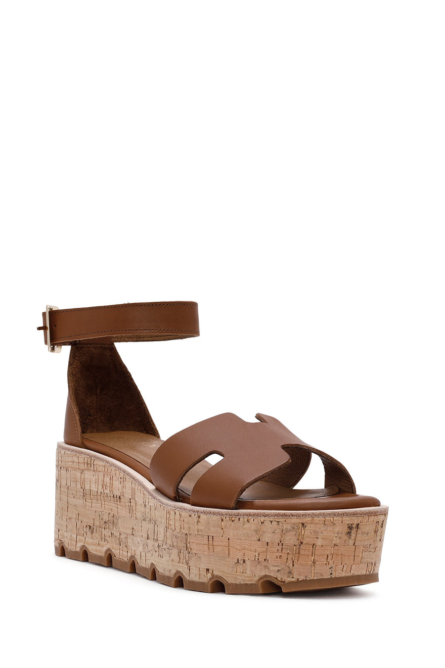 Women's Brown Ankle Buckle Thick Soled Leather Sandals