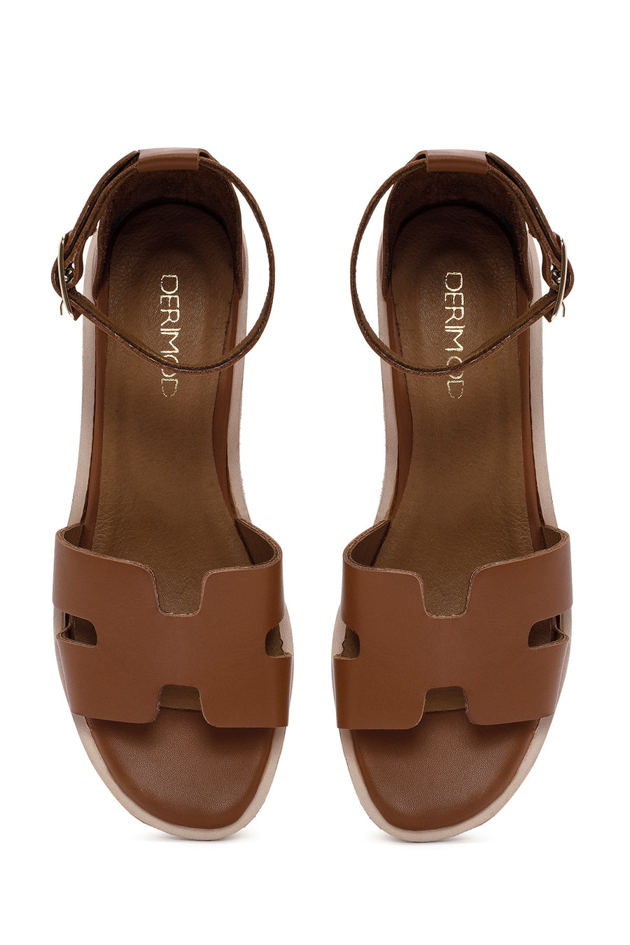 Women's Brown Ankle Buckle Thick Soled Leather Sandals