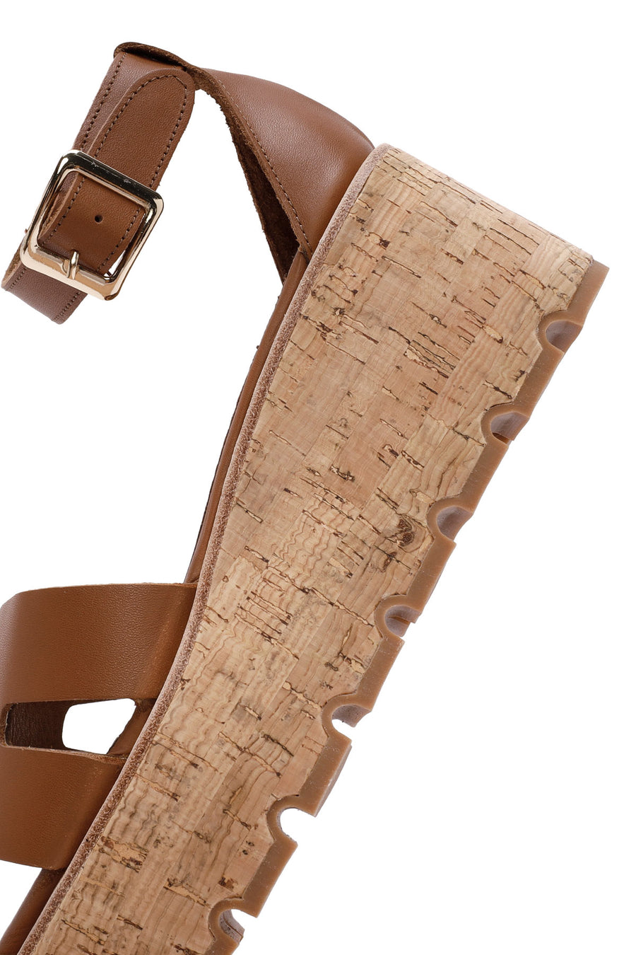 Women's Brown Ankle Buckle Thick Soled Leather Sandals